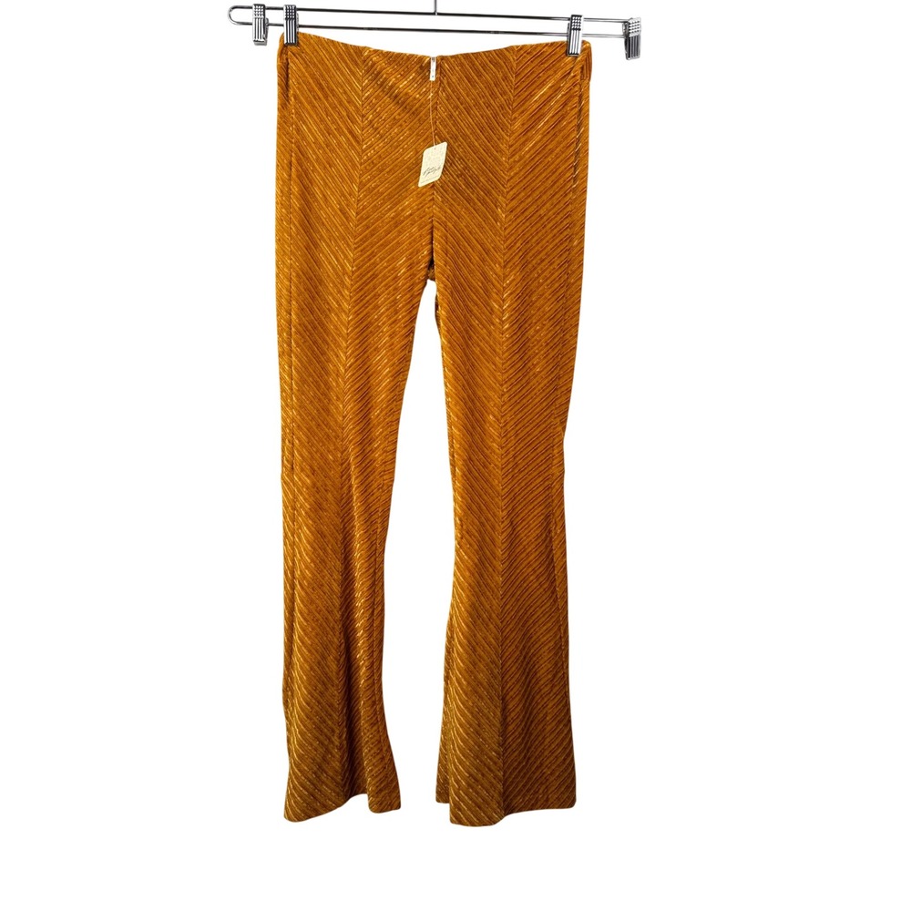 Free People Penny Pull on Velvet Flare Pants sz M Gold Bell Bottoms boho
